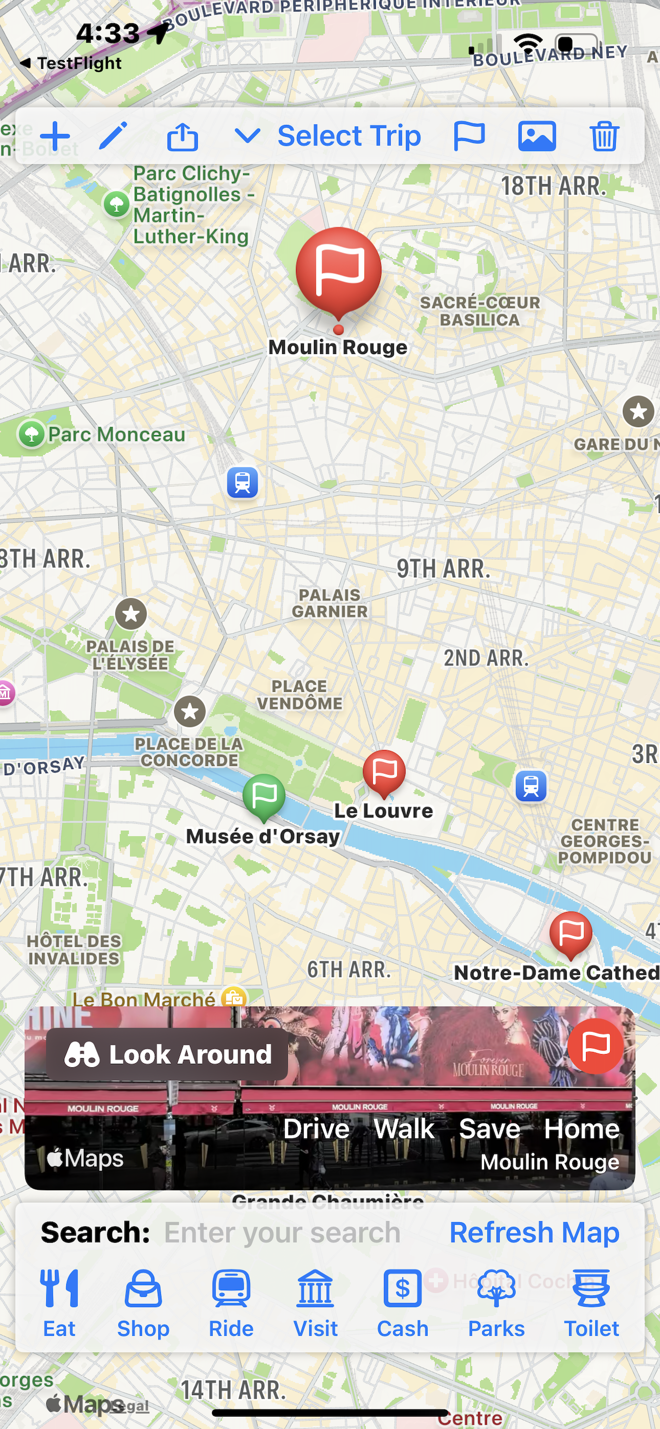 Travel Sage map view of a selected location