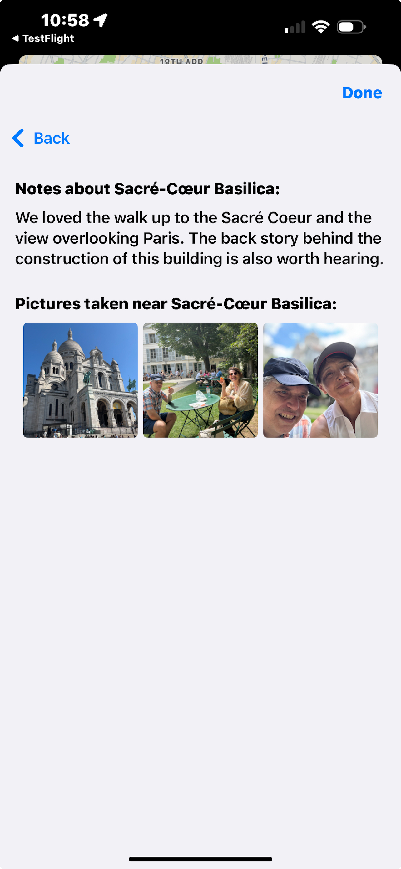 Travel Sage location details with notes and photos