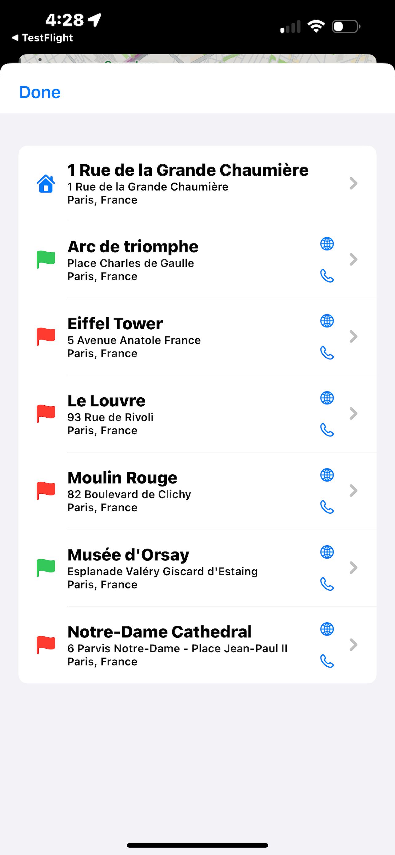 Travel Sage location list view