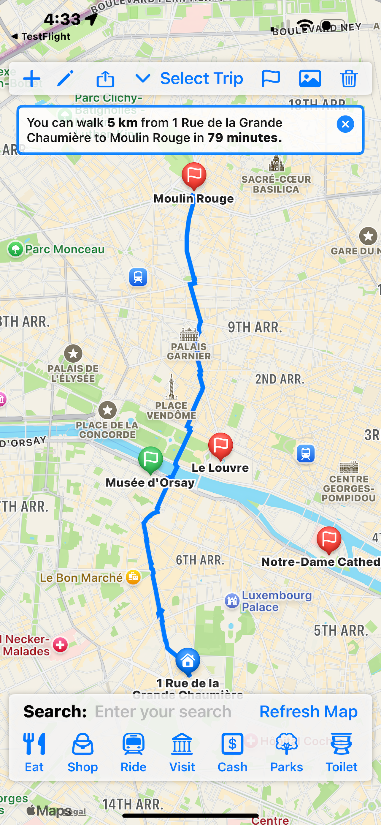 Travel Sage route view between locations